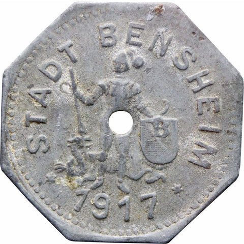1917 5 Pfennig Germany Notgeld Bensheim Stadt, Hessen Coin