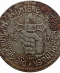 1917 50 Pfennig German Coin Solingen Gemeinden Rhine Province Rheinprovinz Notgeld Sword in Hand