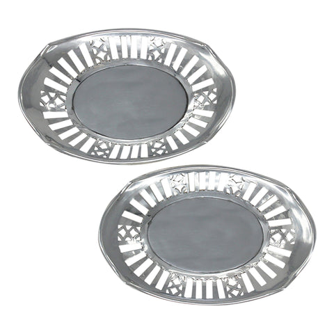 1917 Antique George V Era Pair Sterling Silver Pierced Dishes Silversmiths Richard Richardson Sheffield Hallmarks