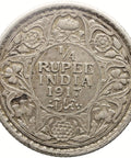 1917 Quarter Rupee British India Coin George V Silver Calcutta Mint