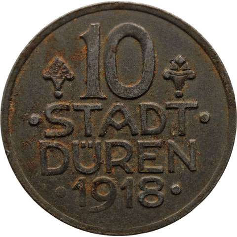 1918 10 Pfennig Germany Stadt Düren Coin Rheinpronvinz
