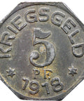 1918 5 Pfennig Gaildorf Stadt Oberamtsbezirk, Württemberg Notgeld Germany Coin