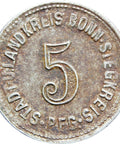 1918 5 Pfennig German Stadt, Land und Siegkreis, Rheinprovinz Notgeld Coin