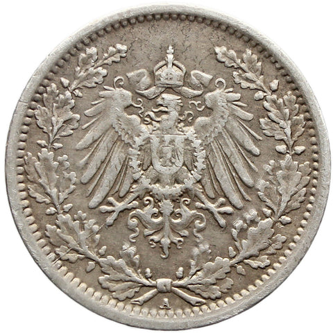 1918 A Germany Half Mark Wilhelm II Coin Silver Berlin Mint