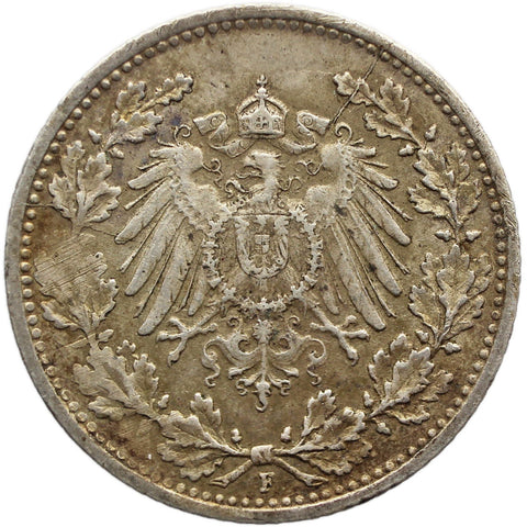 1918 F Germany Half Mark Wilhelm II Coin Silver Stuttgart Mint