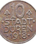 1918 Germany 10 Pfennig Stadt Düren Rheinpronvinz Coin