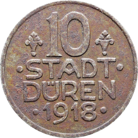 1918 Germany 10 Pfennig Stadt Düren Rheinpronvinz Coin
