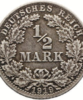 1919 A Half Mark Germany Coin Wilhelm II Silver Berlin Mint