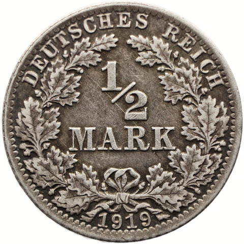1919 A Half Mark Germany Coin Wilhelm II Silver Berlin Mint