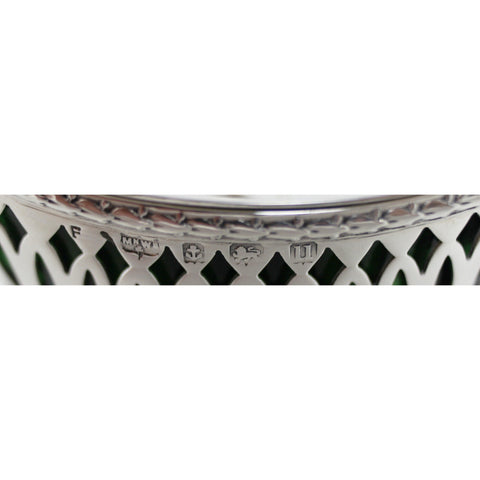 1919 Antique George V Era Sterling Silver Mustard Pot with Green Glass Liner Silversmiths Mappin & Webb Ltd Birmingham Hallmarks