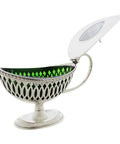1919 Antique George V Era Sterling Silver Mustard Pot with Green Glass Liner Silversmiths Mappin & Webb Ltd Birmingham Hallmarks