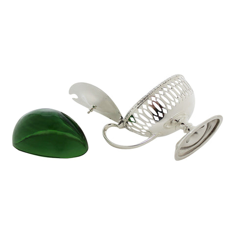 1919 Antique George V Era Sterling Silver Mustard Pot with Green Glass Liner Silversmiths Mappin & Webb Ltd Birmingham Hallmarks