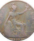 1919 One Penny George V United Kingdom Coin