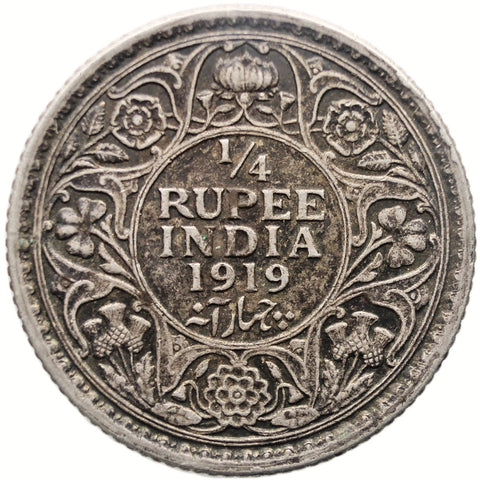 1919 Quarter Rupee British India Coin George V Silver Calcutta Mint