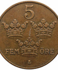 1921 5 Öre Sweden Coin Gustaf V