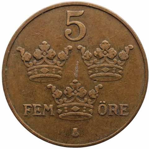 1921 5 Öre Sweden Coin Gustaf V