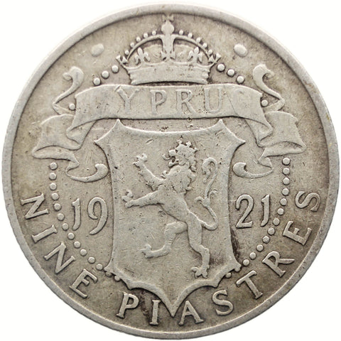 1921 9 Piastres Cyprus Coin George V Silver