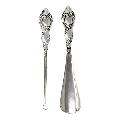 1921 George V Era Sterling Silver Handles Shoe horn and Button Hook Silversmith J & R Griffin Joseph Richard Griffin Chester Hallmarks