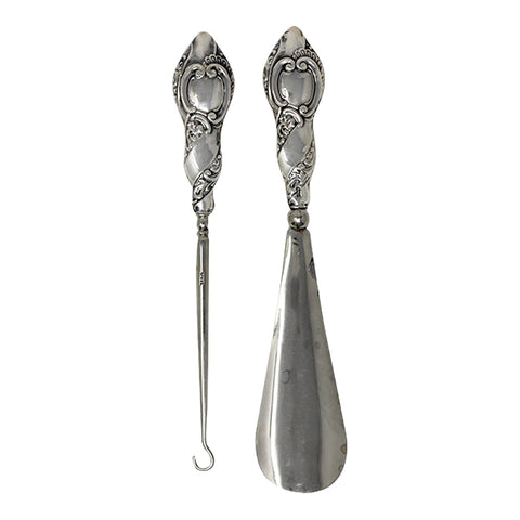 1921 George V Era Sterling Silver Handles Shoe horn and Button Hook Silversmith J & R Griffin Joseph Richard Griffin Chester Hallmarks