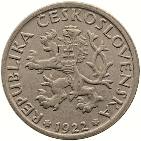 1922 1 Koruna Czechoslovakia Coin