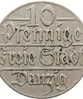 1923 10 Pfennig Danzig Coin
