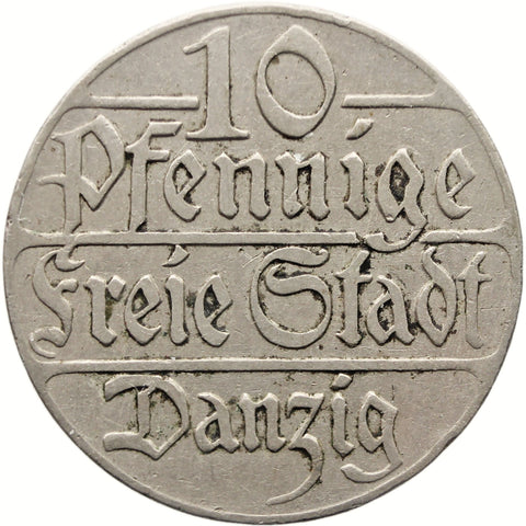 1923 10 Pfennig Danzig Coin