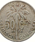 1924 50 Centimes Belgian Congo Coin Albert I Dutch text