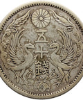 1924 50 Sen Japan Coin Taisho Silver