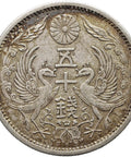 1924 50 Sen Japan Coin Taisho Year 13