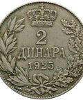 1925 2 Dinara Yugoslavia Aleksandar I Coin