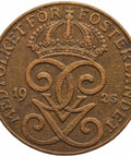 1925 2 Öre Sweden Coin Gustaf V