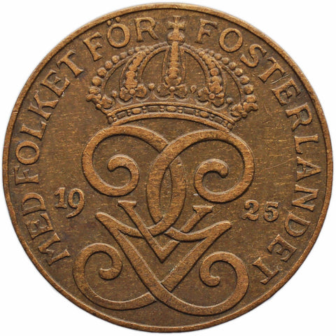1925 2 Öre Sweden Coin Gustaf V