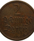 1926 2 Pfennig Coin Free city of Danzig