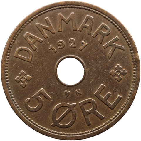 1927 NGJ 5 Ore Denmark Coin Christian X