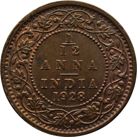 1928 1/12 Anna India British Coin George V Calcutta Mint