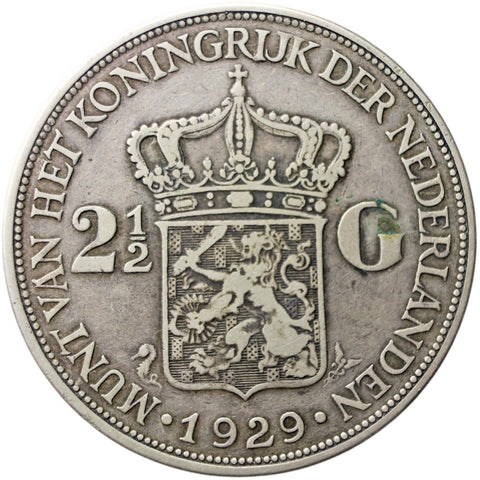 1929 2 1/2 Gulden Netherlands Coin Wilhelmina I Silver