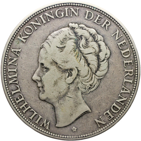 1929 2 1/2 Gulden Netherlands Coin Wilhelmina I Silver