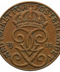 1929 One Öre Sweden Coin Gustaf V
