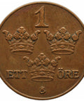 1929 One Öre Sweden Coin Gustaf V
