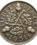 1931 3 Pence George V Silver Coin United Kingdom