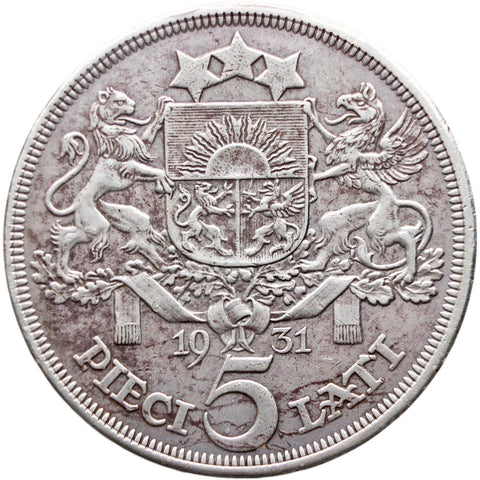 1931 5 Lati Latvia Coin Silver