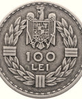 1932 100 Lei Romania Coin Carol II Silver Heaton Mint