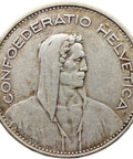 1932 B Five Francs Switzerland Coin Silver Bern Mint Herdsman