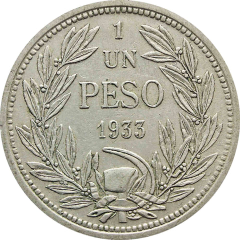 1933 One Peso Chile Coin