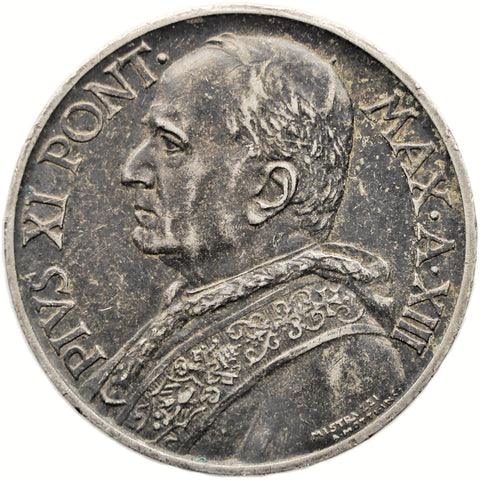 1934 10 Lire Vatican City Coin Pivs XI Silver