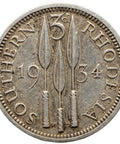 1934 3 Pence Southern Rhodesia Coin Zimbabwe George V Silver