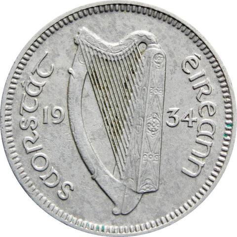 1934 Ireland 3 Pingin 1/2 Reul Coin
