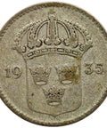 1935 G 10 Öre Sweden Coin Gustaf V Silver