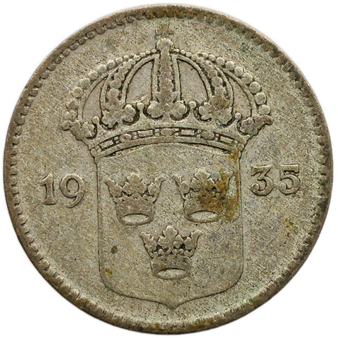 1935 G 10 Öre Sweden Coin Gustaf V Silver