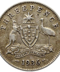 1936 3 Pence Australia Coin George V Silver